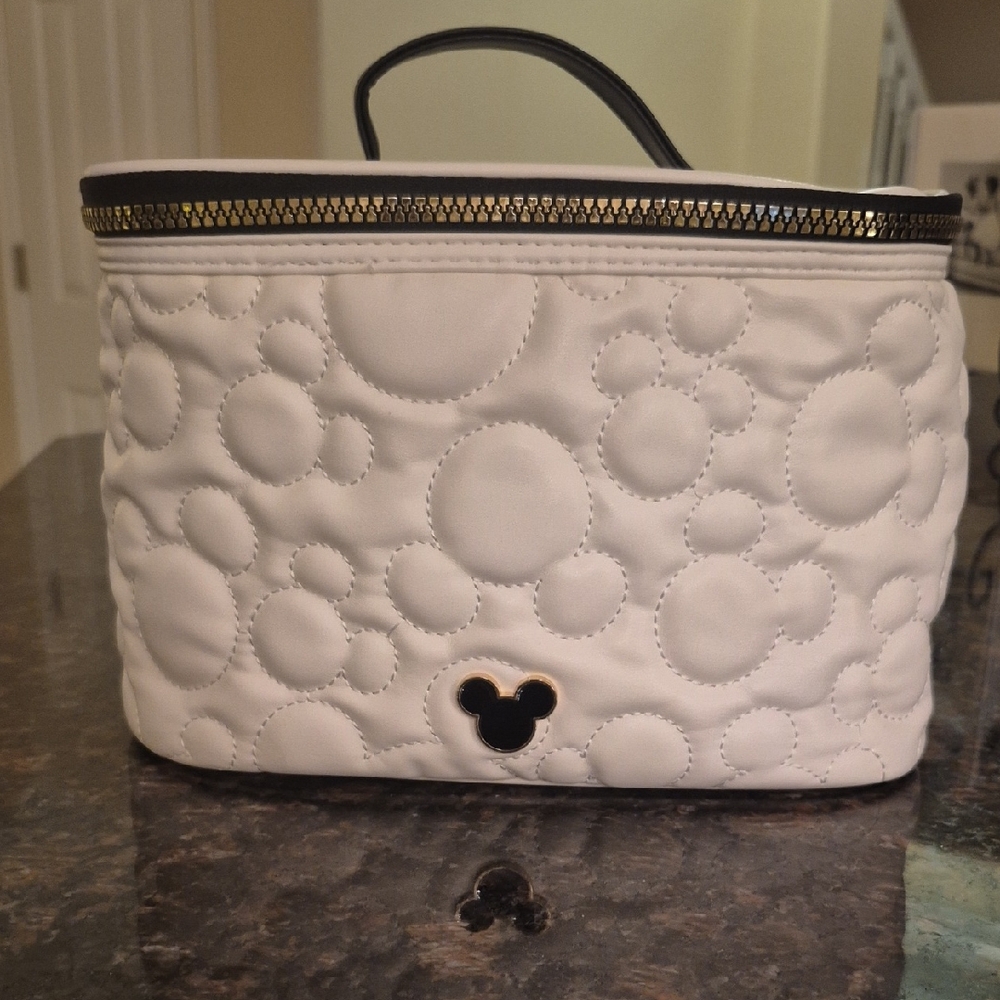 WDW/Disney White Quilted Cosmetic Bag with Black and Gold Accents